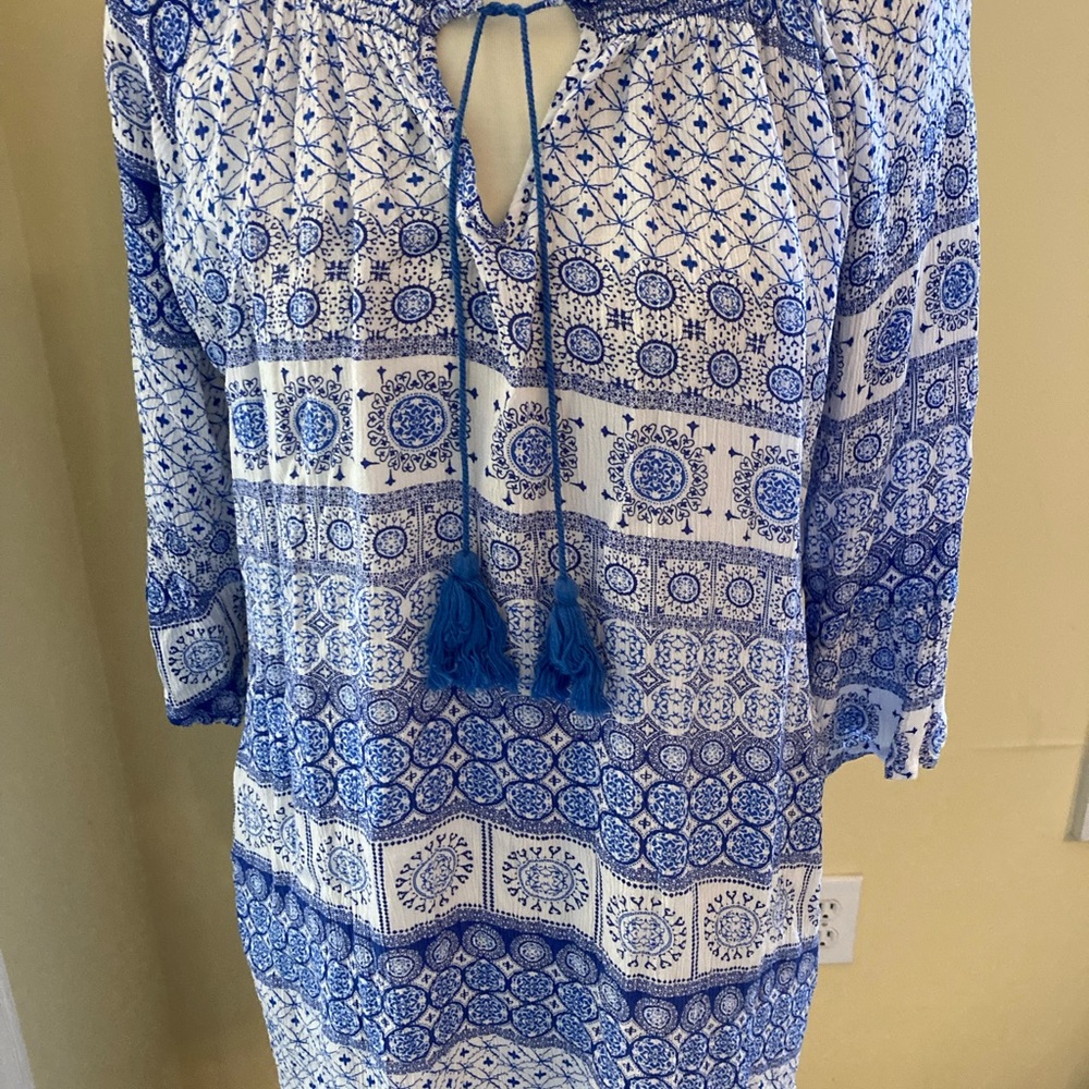Blue and White Cover Up Tunic Top